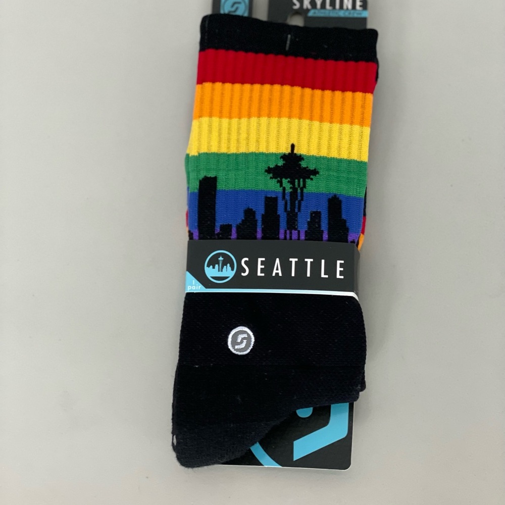 Seattle skyline socks. Rainbow edition.